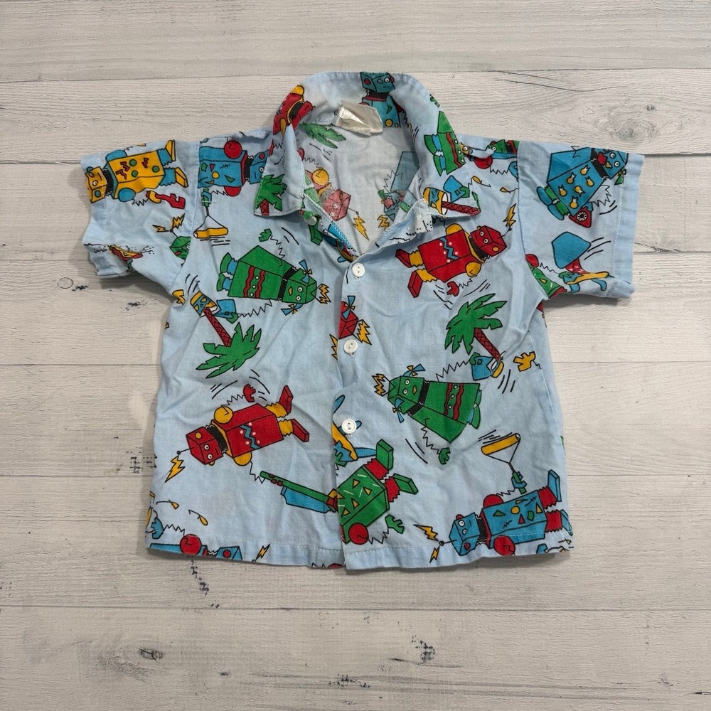 Vintage child wise boys colorful short sleeve button down shirt 24‎ months